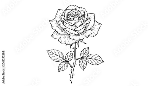 Bild auf Leinwand Botanical Rose Flower Outline Sketch Vector Illustration