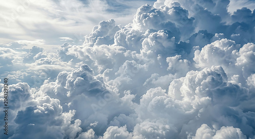 Obraz na płótnie Epic aerial view over majestic dramatic cumulus cloud formations under bright sunlight, detailed texture cinematic cloudscape background