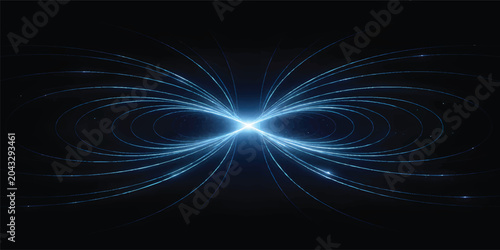 Canvas Print Abstract Magnetic Field Lines on Dark Background – Glowing Blue Energy Flux, Ele