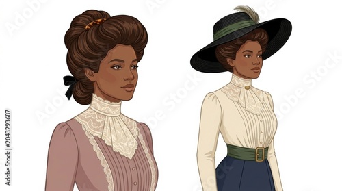 Victorian Era Black Women Fashion Illustration Duo