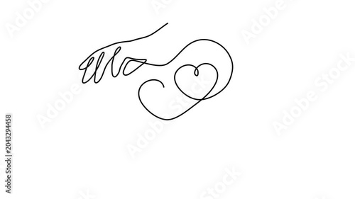 Hand with LGBT heart flag rainbow one line art animation, pride month decoration continuous contour drawing motion. People's rights diversity equality identity outline movie . 4k self-drawing video