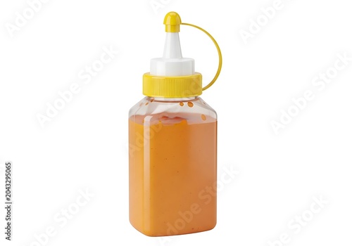 Orange condiment bottle with pump dispenser