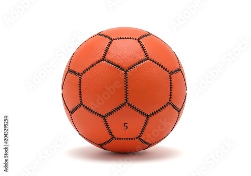 Orange soccer ball with black pentagons