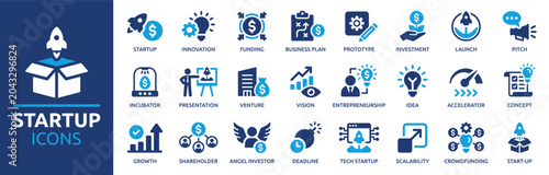 Foto Modern graphic icon set depicting essential startup concepts innovation, busines