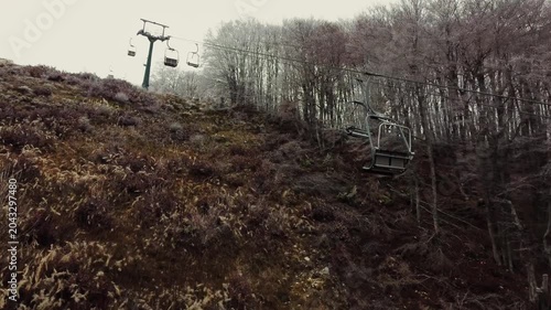 Chairlift Ascending Snowy Slopes Amidst Frosty Trees in Mavrovo, North Macedonia, a Winter Sports Destination