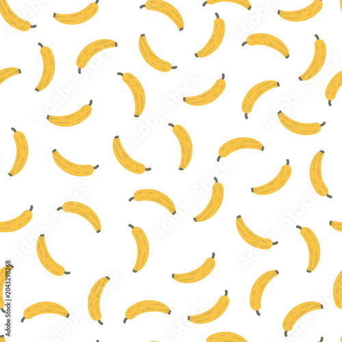 Seamless stylish pattern of bananas on white background in flat style. Ready to use for cloth, textile, wrap and other.
