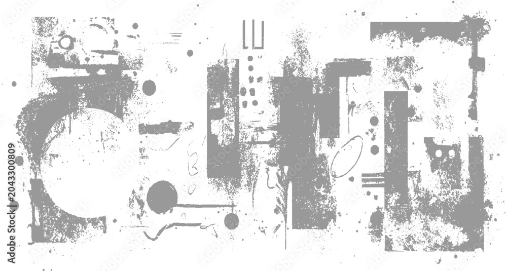 Obraz premium Abstract grey and white textured shapes and splatters creating a distressed grunge background