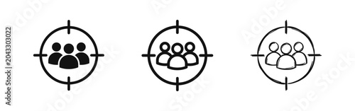 Fotografie Target Audience and Team Goal Icons in Solid Outline and Sketch Styles