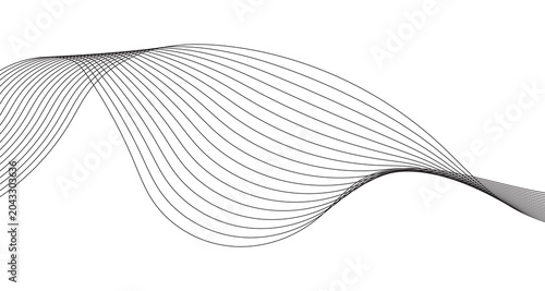Minimalist abstract wave lines on white background. Elegant flowing black curves in a rhythmic pattern. Modern geometric line art for corporate branding and digital wallpaper design.
