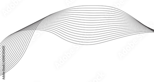 Minimalist abstract wave lines on white background, elegant black flowing curves, modern geometric linear pattern, sophisticated digital ribbon graphic for corporate branding and web design