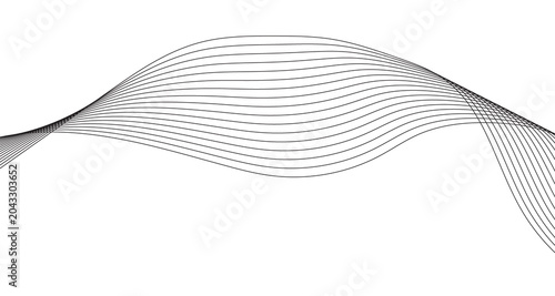 Minimalist abstract wave lines on white background, elegant black flowing curves for modern graphic design, clean linear motion pattern for corporate branding and web headers