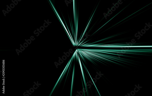Abstract radial zoom blur in teal, cyan, green and white tones, forming dynamic glowing light rays bursting from a dark center.