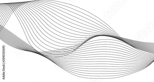Abstract wave background with flowing black lines, minimalist curved line art on white, elegant dynamic motion graphic for corporate branding and modern web design