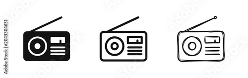 Cuadro en lienzo Retro Portable Radio and FM Broadcasting Icons with Antenna for Audio and Music