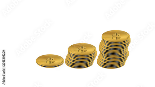 фотографія Three stacks of gleaming golden coins showing an upward trend, symbolizing finan