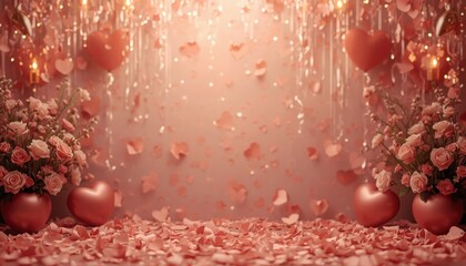 Romantic Pink Floral and Heart Balloon Mother’s Day Background with Soft Lights

