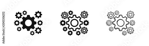 Tableau sur toile Settings and Mechanism Gears Icon Set in Solid, Outline and Hand Drawn Sketch St