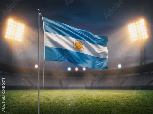 Bild auf Leinwand Argentina Flag Waving in a Stadium with Bright Lights
