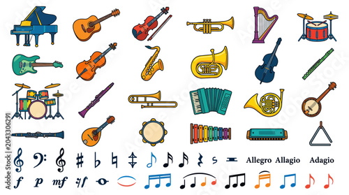 Bild auf Leinwand Musical Instruments and Notation Collection