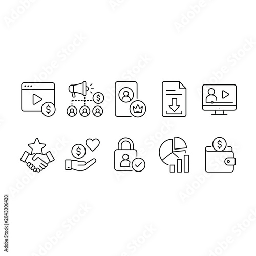 Business Management Teamwork and Corporate Services Line Icons