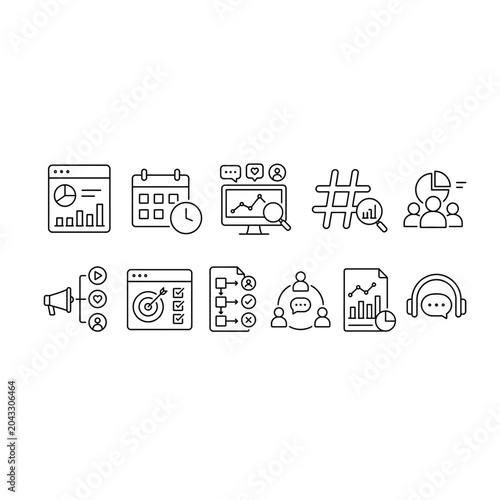 Digital Marketing Content Creation and Online Promotion Line Icons