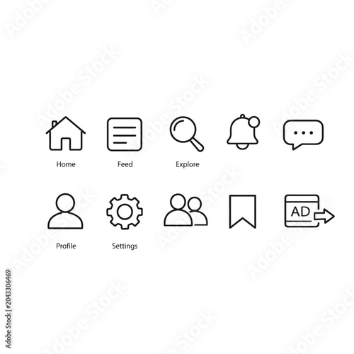 User Interface Navigation and App Menu Outline Icon Collection