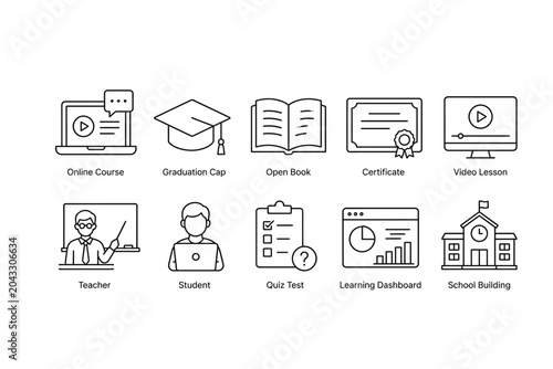Education Learning and Academic Outline Icons Vector Set