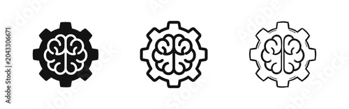 Bild auf Leinwand Brain in gear logic and thinking icon set