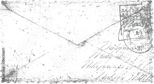 Tableau sur toile Vintage grey envelope with handwritten script and circular postmark paper textur