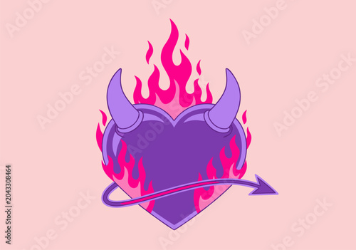Bild auf Leinwand Vector illustration of a devilish heart with flames and horns, perfect for desig