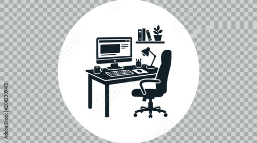 Modern Home Office Desk with Computer and Accessories Illustration.