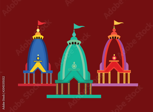 Stylized illustration of jagannath temple chariots in puri