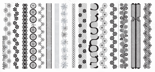 Obraz na plátne Set of decorative lace ribbons and floral borders for fashion and craft design a