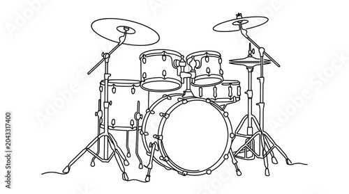 Obraz na plátne Drum Kit Outline Drawing - Musical Instrument Illustration