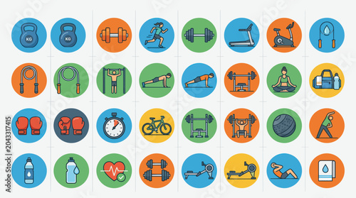 Quadro su tela Fitness and Gym Equipment Icons - Healthy Lifestyle Collection