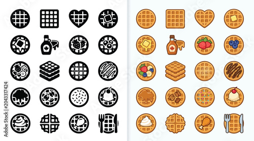 Schilderij op canvas Collection of Waffle Icons and Illustrations, Both Black and White and Full Color
