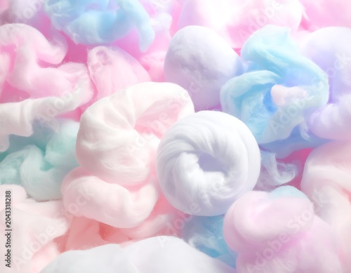 Pastel colored cotton candy sweets heap.