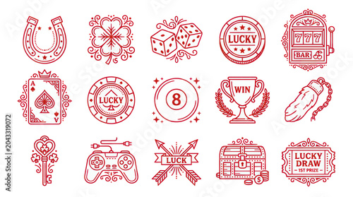 Foto Lucky Symbols Collection: Horseshoe, Clover, Dice, Slot Machine, Cards, Chips, T