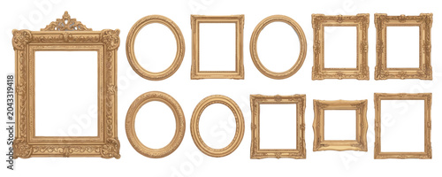Foto Set of luxurious antique gold picture frames with intricate baroque style detail
