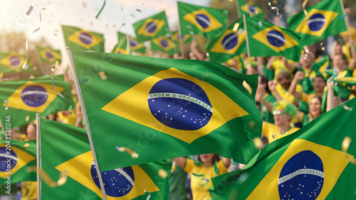 brazil football fans waving flags at stadium celebration for patriotic team support sports culture tournament victory crowd atmosphere and civic pride