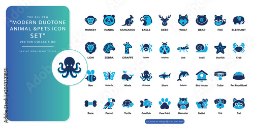 Konstfotografi Premium modern duotone blue animals icon collection featuring 36 expertly detail