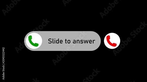 Animated Phone Call Notification with Swipe to Answer Interface. Incoming Call Screen Animation. Phone Call Alert with Slide to Answer Animation on black background.