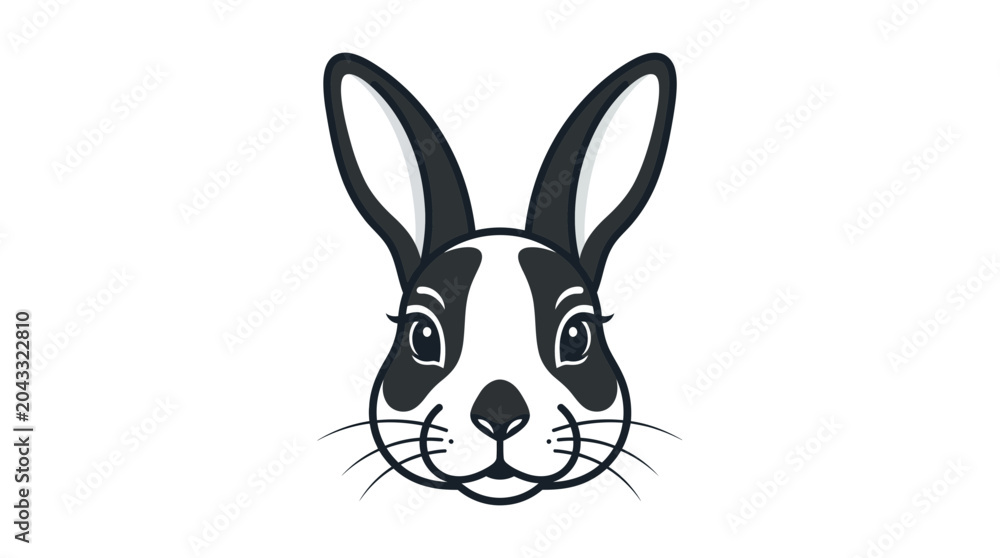 Obraz premium Cute Black and White Rabbit Face Illustration, Cartoon Style