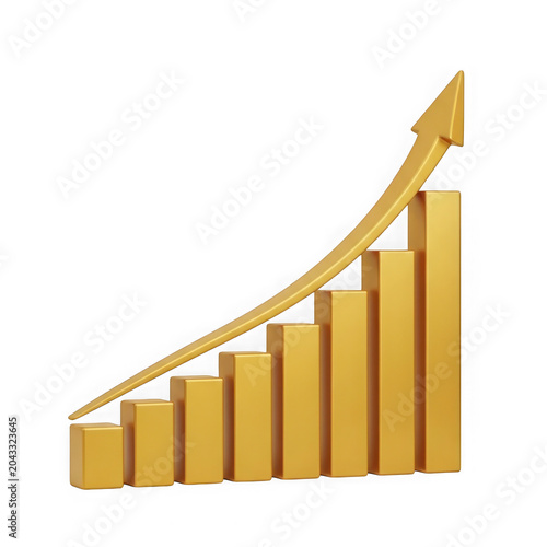 Golden bar graph showing upward growth trend