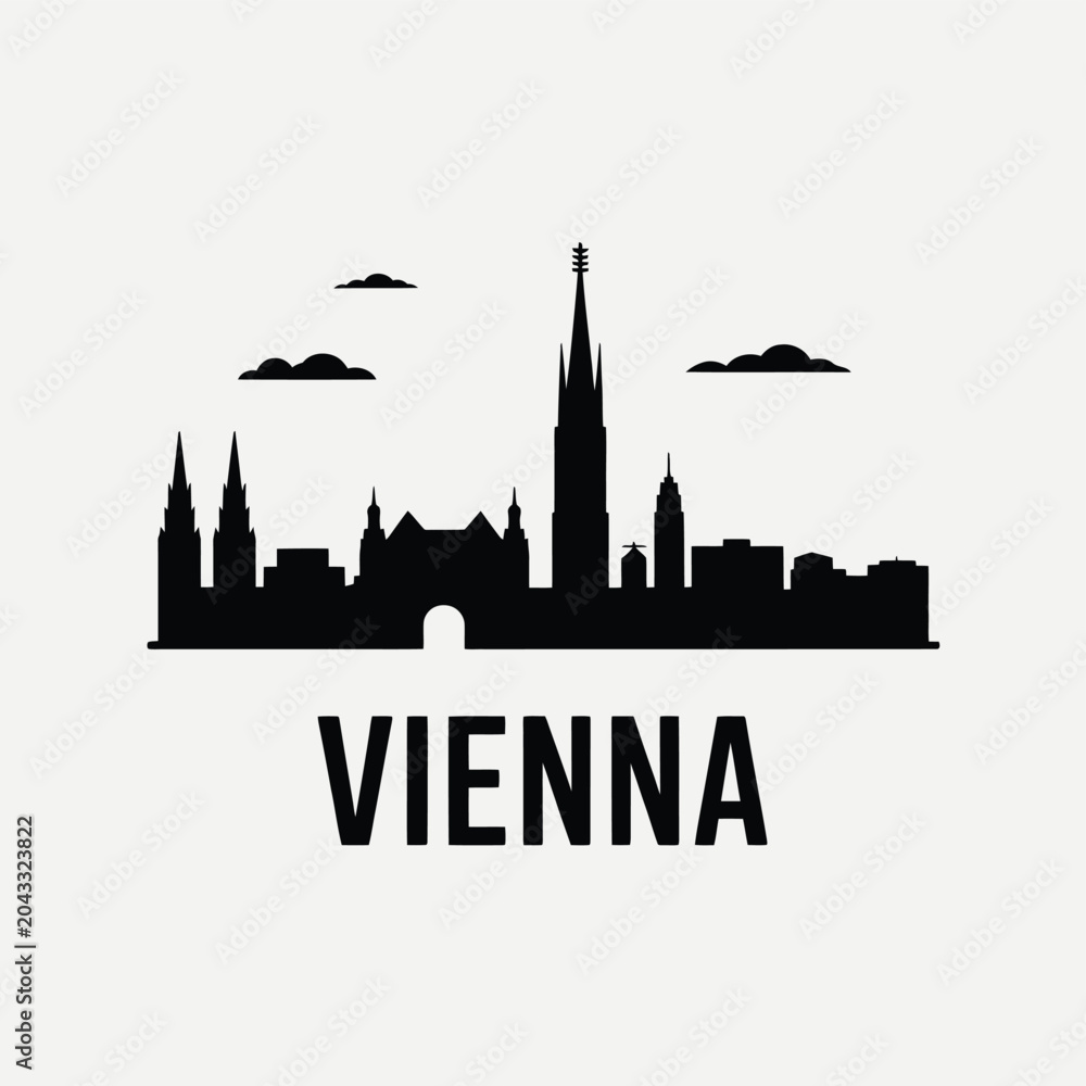 Fototapeta premium Vienna Skyline Silhouette Black Vector Illustration With City Name