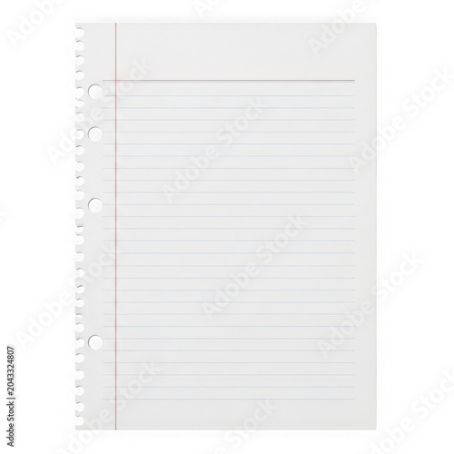 Blank white notebook paper with red and blue lines