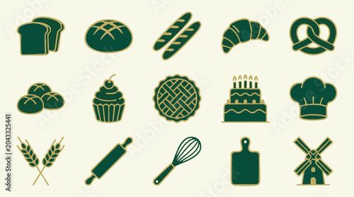 Schilderij op canvas Flat design baking and bakery icons collection on light background