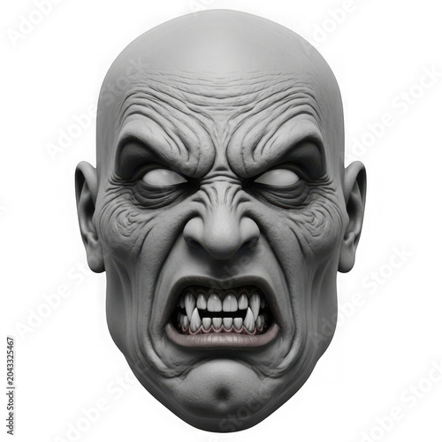 Scary monster face with sharp teeth and angry expression