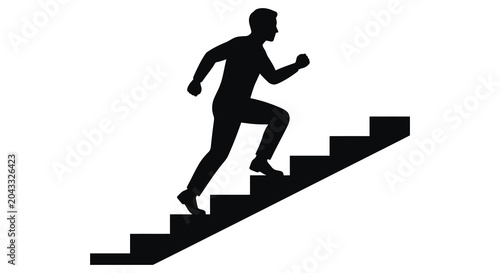 man running up stairs silhouette climbing black white background figure