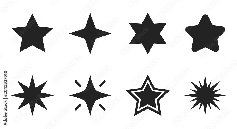 Fototapeta premium various star shapes in silhouette black white background geometric pattern